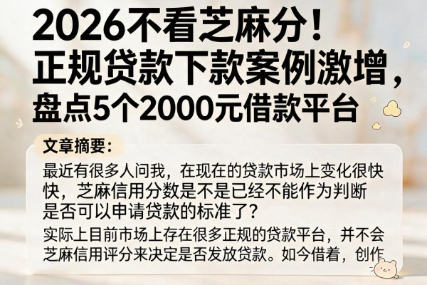 2026不看芝麻分！正规贷款下款案例激增，盘点5个2000元借款平台