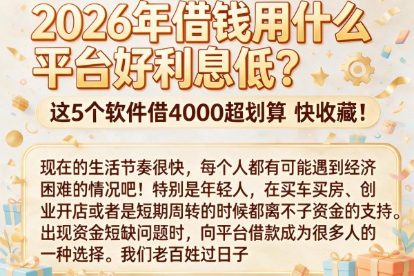 2026年借钱用什么平台好利息低？这5个软件借4000超划算，快收藏！