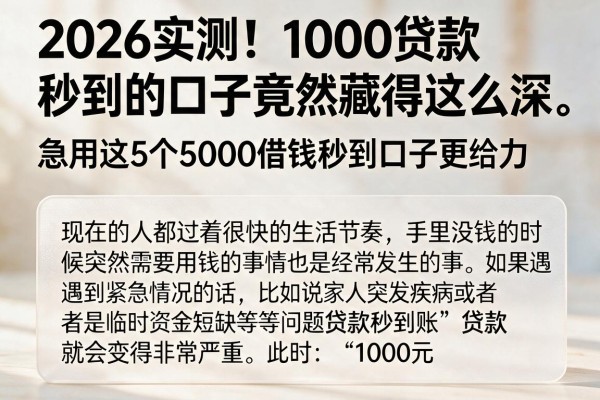 2026实测！1000贷款秒到的口子竟然藏得这么深，急用这5个5000借钱秒到口子更给力