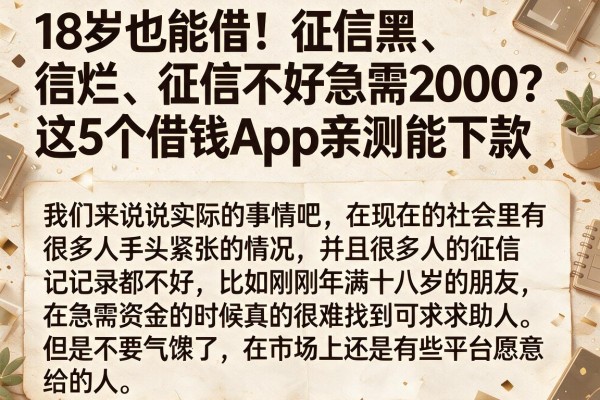 18岁也能借!征信黑、征信烂、征信不好急需2000?这5个借钱App亲测能下款
