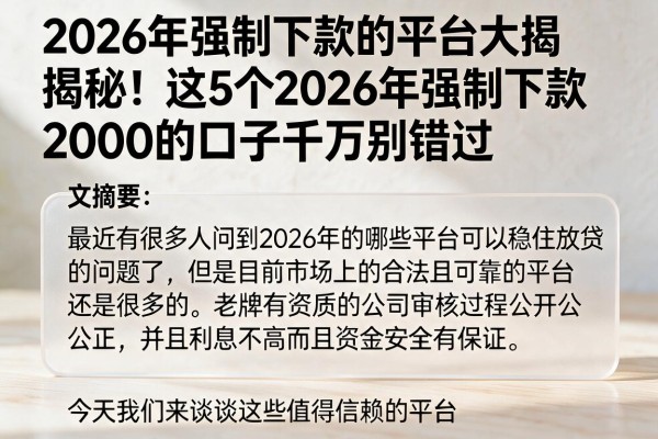 2026年强制下款的平台大揭秘!这5个2026年强制下款2000的口子千万别错过