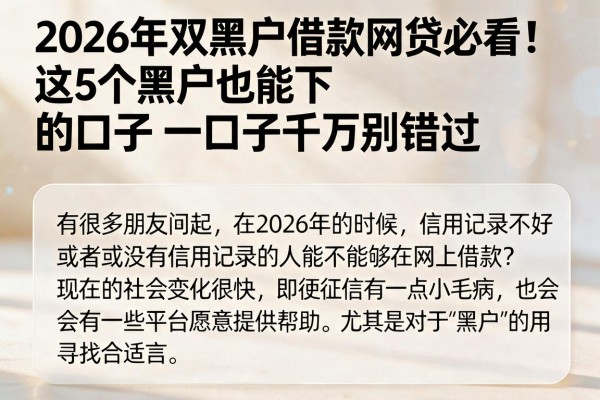 2026年双黑户借款网贷必看！这5个黑户也能下的口子千万别错过