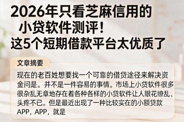 2026年只看芝麻信用的小贷软件测评!这5个短期借款平台太优质了