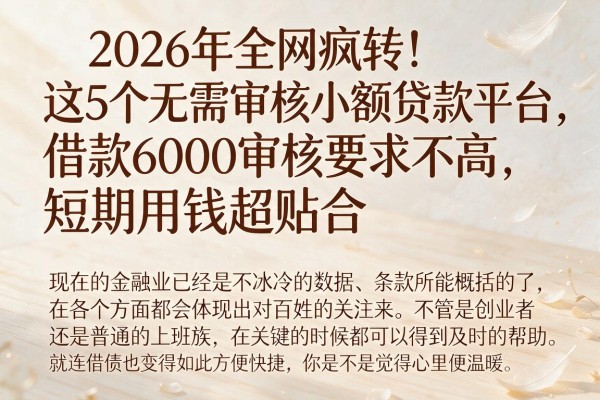 2026年全网疯转!这5个无需审核小额贷款平台,借款6000审核要求不高,短期用钱超贴合