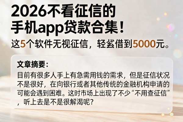 2026不看征信的手机app贷款合集！这5个软件无视征信，轻松借到5000元