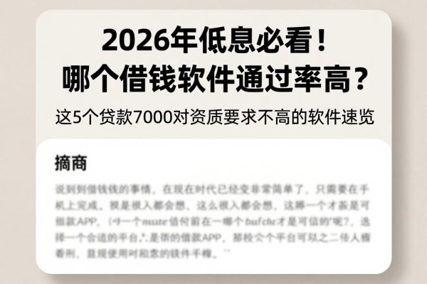 2026年低息必看!哪个借钱软件通过率高?这5个贷款7000对资质要求不高的软件速览