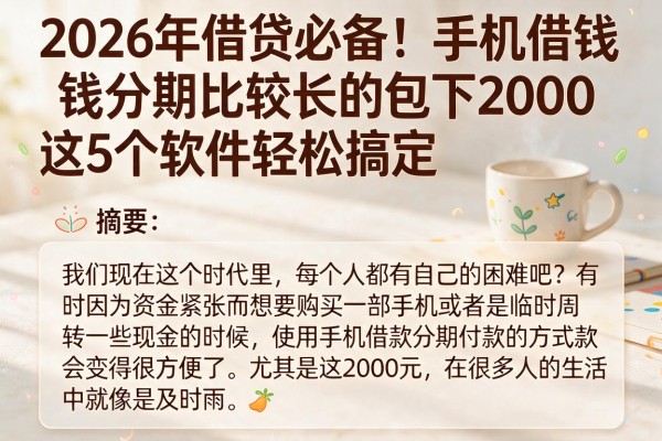 2026年借贷必备!手机借钱分期比较长的包下2000,这5个软件轻松搞定