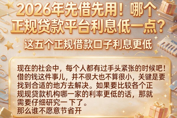 2026年先借先用!哪个正规贷款平台利息低一点?这五个正规借款口子利息更低