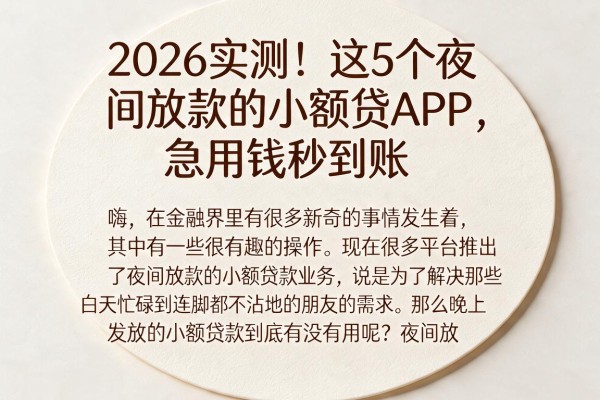 2026实测！这5个夜间放款的小额贷APP，急用钱秒到账