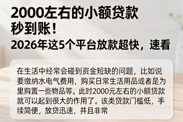 2000左右的小额贷款秒到账!2026年这5个平台放款超快,速看