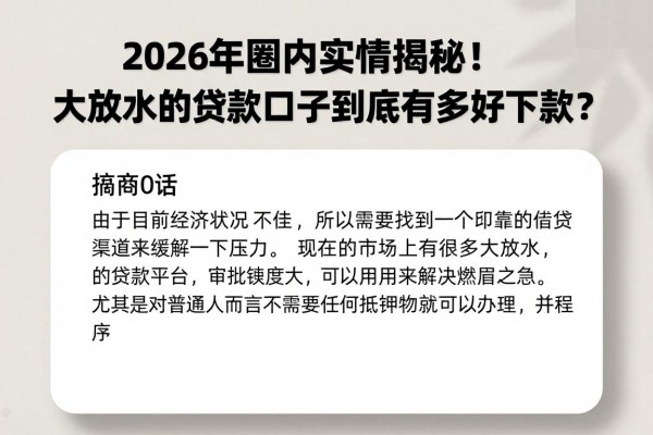 2026年圈内实情揭秘!大放水的贷款口子到底有多好下款?