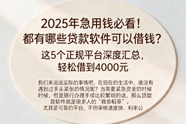 2025年急用钱必看！都有哪些贷款软件可以借钱？这5个正规平台深度汇总，轻松借到4000元