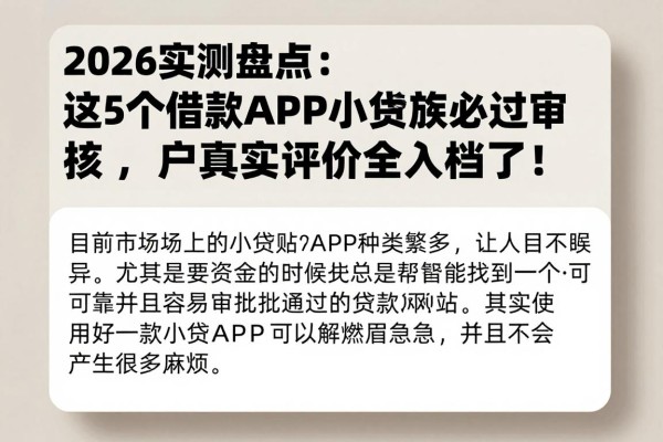 2026实测盘点：这5个借款APP小额贷款必过审核，用户真实评价全入档了！