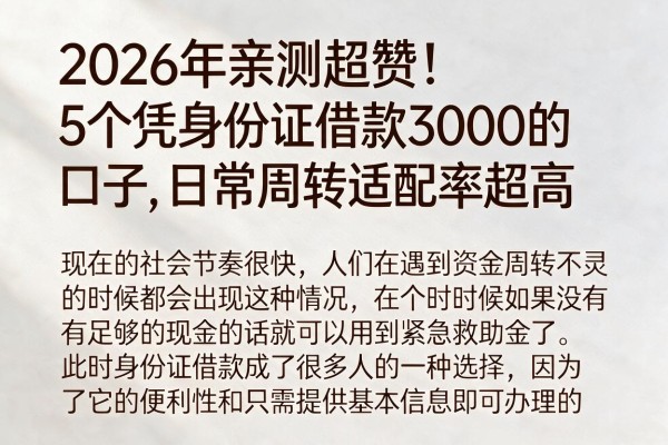 2026年亲测超赞!5个凭身份证借款3000的口子,日常周转适配率超高