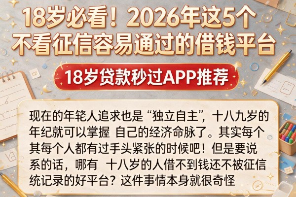 18岁必看！2026年这5个不看征信容易通过的借钱平台，18岁贷款秒过APP推荐