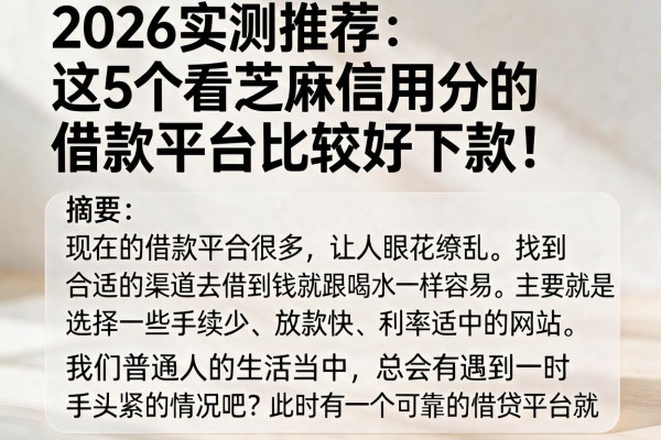 2026实测推荐:这5个看芝麻信用分的借款平台比较好下款!