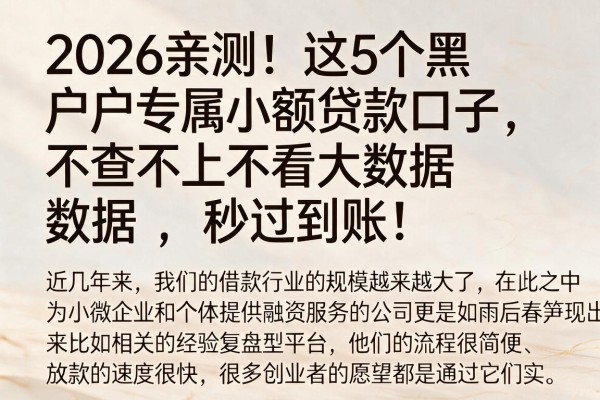 2026亲测！这5个黑户专属小额贷款口子，不查不上不看大数据，秒过到账！