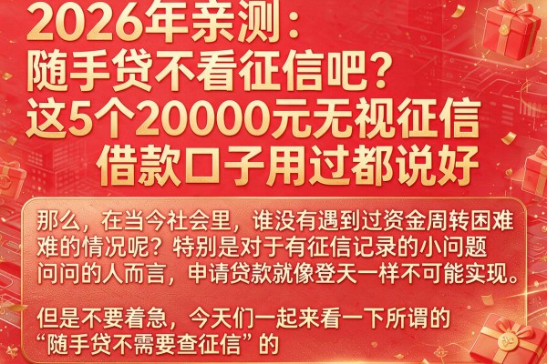2026年亲测:随手贷不看征信吧?这5个20000元无视征信借款口子用过都说好
