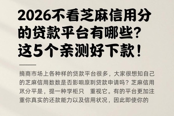 2026不看芝麻信用分的贷款平台有哪些？这5个亲测好下款！