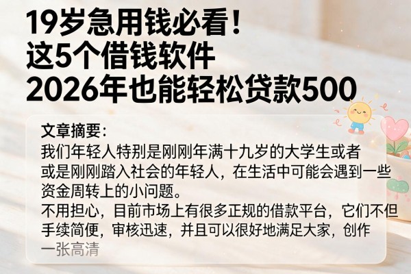 19岁急用钱必看！这5个借钱软件2026年也能轻松贷款500