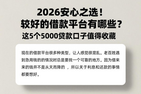 2026安心之选!较好的借款平台有哪些?这5个5000贷款口子值得收藏
