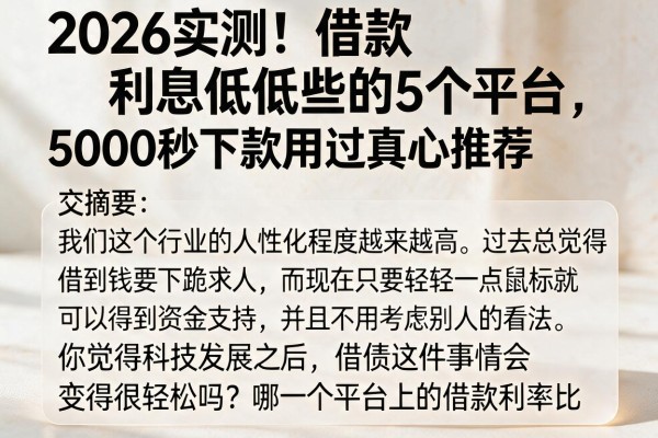 2026实测！借款利息低低些的5个平台，5000秒下款用过真心推荐