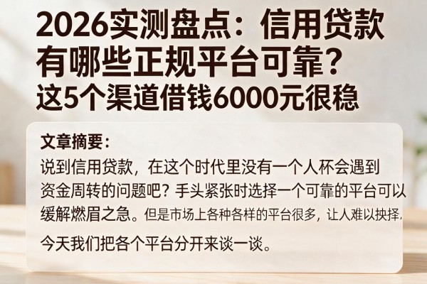 2026实测盘点:信用贷款有哪些正规平台可靠?这5个渠道借钱6000元很稳