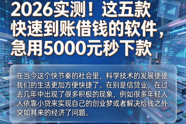2026实测!这五款快速到账借钱的软件,急用5000元秒下款