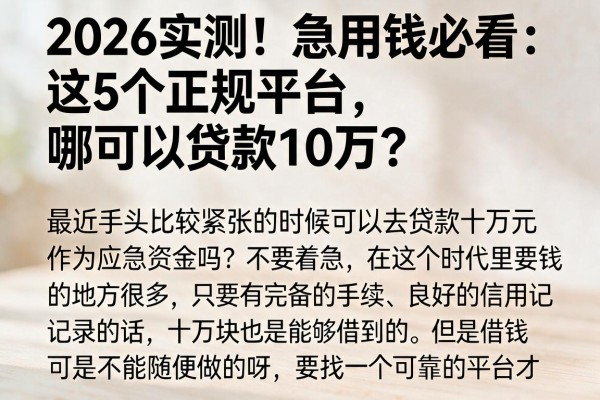 2026实测!急用钱必看:这5个正规平台,哪可以贷款10万?