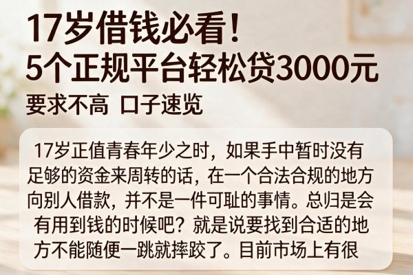 17岁借钱必看！5个正规平台轻松贷3000元，要求不高口子速览