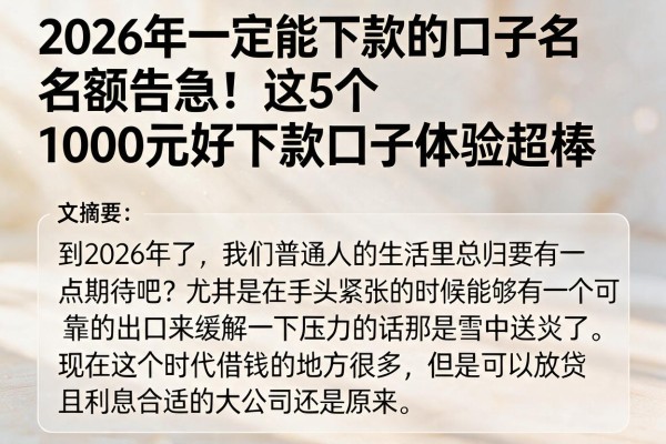 2026年一定能下款的口子名额告急！这5个1000元好下款口子体验超棒