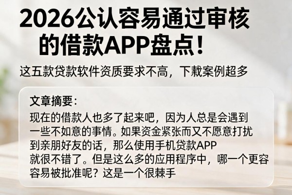 2026公认容易通过审核的借款APP盘点!这五款贷款软件资质要求不高,下款案例超多