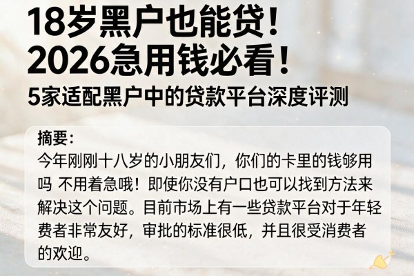 18岁黑户也能贷!2026急用钱必看:5家适配黑户的贷款平台深度评测