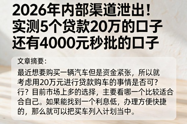 2026年内部渠道泄出！实测5个贷款20万的口子，还有4000元秒批的口子