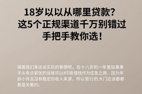 18岁可以从哪里贷款？这5个正规渠道千万别错过，手把手教你选！