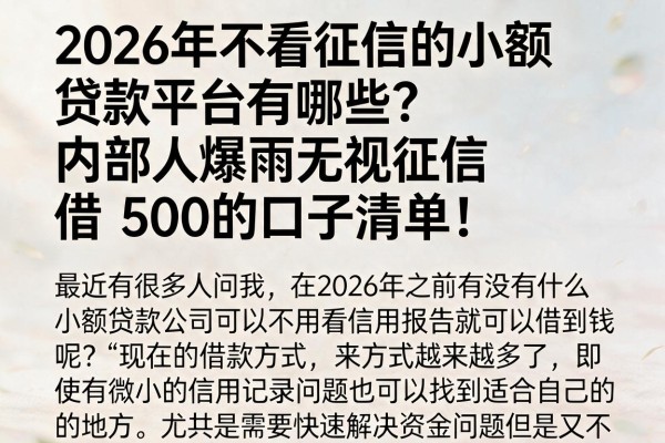 2026年不看征信的小额贷款平台有哪些？内部人爆料无视征信借500的口子清单！
