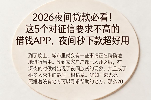 2026夜间贷款必看！这5个对征信要求不高的借钱APP，夜间秒下款超好用