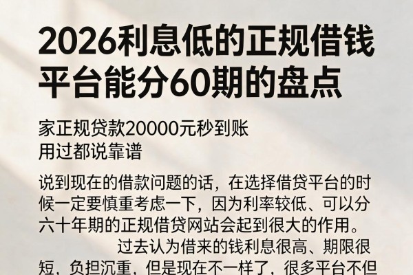 2026利息低的正规借钱平台能分60期的盘点,家正规贷款20000元秒到账,用过都说靠谱