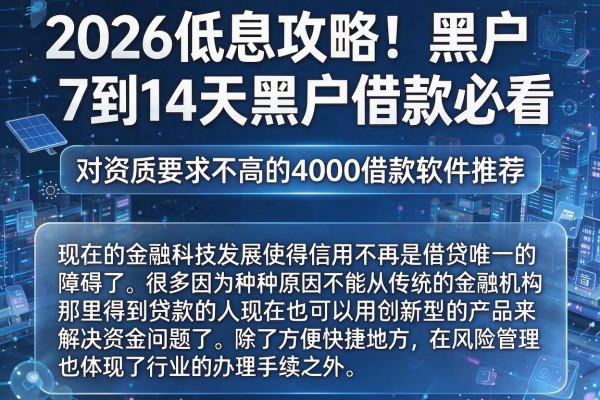 2026低息攻略!黑户7到14天黑户借款必看,对资质要求不高的4000借款软件推荐