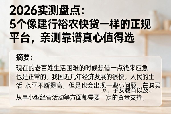2026实测盘点:5个像建行裕农快贷一样的正规平台,亲测靠谱真心值得选