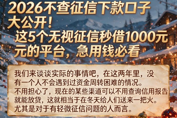 2026不查征信下款口子大公开!这5个无视征信秒借1000元的平台,急用钱必看