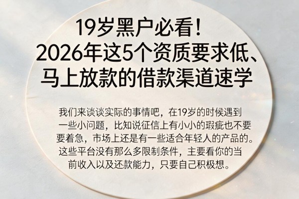 19岁黑户必看！2026年这5个资质要求低、马上放款的借款渠道速学