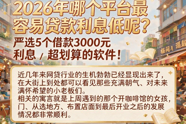 2026年哪个平台最容易贷款利息低呢？严选5个借款3000元利息超划算的软件！