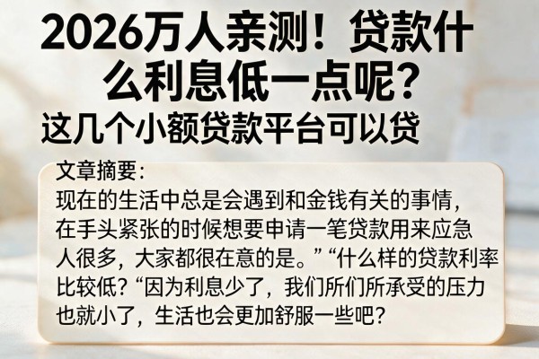 2026万人亲测！贷款什么利息低一点呢？这几个小额贷款平台可以贷