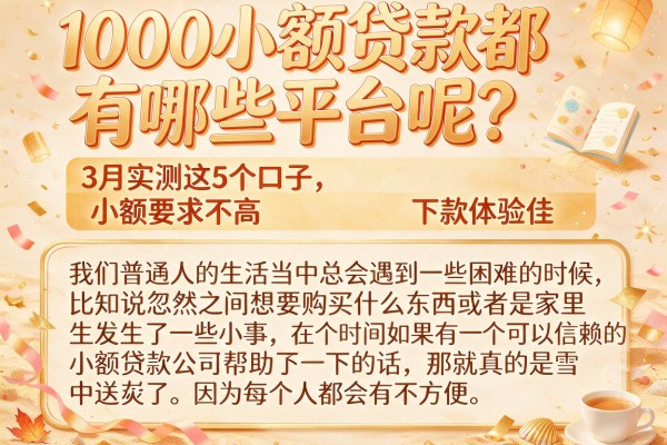1000小额贷款都有哪些平台呢？3月实测这5个口子，小额要求不高、下款体验佳