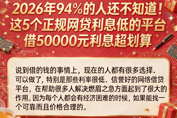 2026年94%的人还不知道！这5个正规网贷利息低的平台，借50000元利息超划算