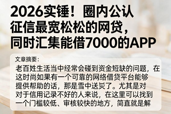 2026实锤!圈内公认征信最宽松的网贷,同时汇集能借7000的APP