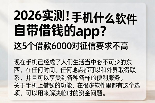 2026实测！手机什么软件自带借钱的app？这5个借款6000对征信要求不高