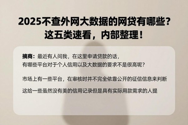 2025不查外网大数据的网贷有哪些?这五类速看,内部整理!