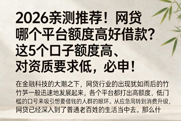 2026亲测推荐!网贷哪个平台额度高好借款?这5个口子额度高、对资质要求低,必申!